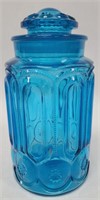 11" Vintage Moon & Stars Blue Glass Cannister
