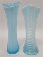 2 Vintage Fenton Blue Glass Vases