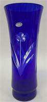 Hand Cut Vintage Cobalt Crystal Glass Vase USSR
