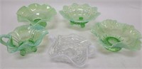 Lot of 5 Vintage Green and Clear Fenton Pieces