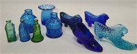 Lot of Vintage Blue & Green Glass Pieces