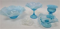5 Vintage Blue & Clear Fenton Glass Pieces