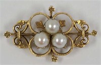18k Gold & Pearl 1800's Victorian Brooch Pin