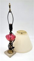 Etched Ruby Glass Table Lamp w Shade