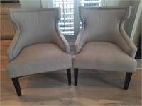 Pair Modern Grey Button Tucked Chairs