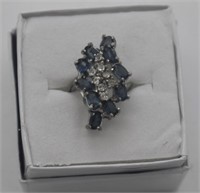 LADY'S STERLING SILVER RING CZ & BLUE STONES