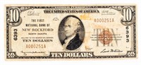 Coin 1929 $10 National Bank New Rockford Bill,Fair