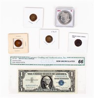 Coin Mix of Cents, Morgan, Silver Certif,G-Gem Unc