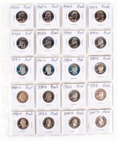 Coin Sheet of 20 Washington Quarter Proof Coins,BU