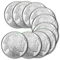 (10) Buffalo Silver Rounds, 1 oz. Each