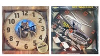 Pair of Wood Clocks - Racing, Wolf