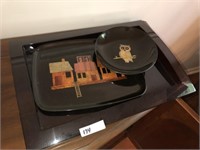 Serving Trays & Misc Decor in Cabinet Base