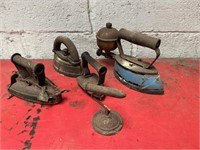 Antique cast iron and metal irons. -