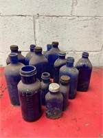 Collection of Vintage blue bottles.