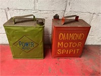 Power petrol and diamond motor spirit petrol cans.