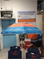 Blue and orange beach umbrella