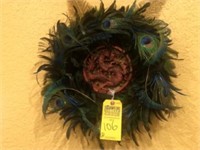 HANGING DECORATION - 1- PEACOCK FEATHER / 1- WOOD
