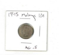 1945 Malaya 10 Cent Coin