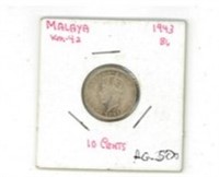 1943 Malaya 10 Cent Coin