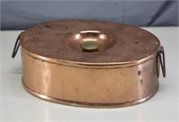 S: ANTIQUE COPPER W/ BRASS LID 7"L WARMER