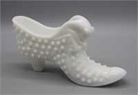 S: SMALL HOBNAIL MILK GLASS CAT IN SHOE