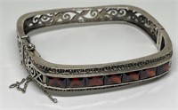 (LG) Sterling Silver Bracelet with Ruby Colored