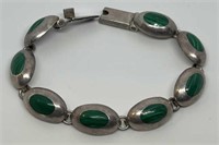 (LG) Sterling Silver Bracelet with Malachite Stone