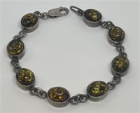 (LG) Sterling Silver Bracelet w/ Amber Tone Stones