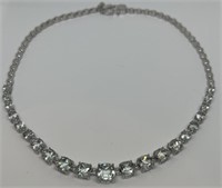 (LG) Sterling Silver Aquamarine Tone Necklace