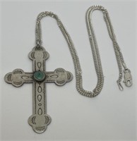 (LG) Sterling Silver Turquoise Cross Pendant