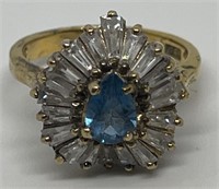 (LG) Sterling Silver Augamarine Gold Tone Ring