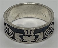 (LG) Sterling Silver Celtic Claddagh Irish Ring