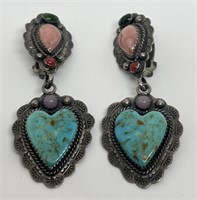 (LG) Sterling Silver Turquoise Multi-Color Clip-On