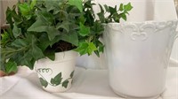 Faux Ivy Plant & White Ceramic Pot