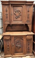 11 - CHINA HUTCH W/ CARVED WOOD DETAILS 80X47"