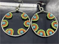 Silver Multi Color Beaded Earrings