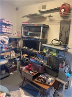 Large Tool Lot, Crate, Shelves, Blower, Hardware