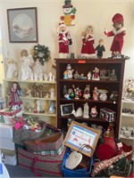 Christmas Figurines, Glassware, Shelves, Dolls +