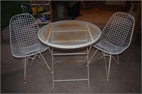 Metal wire table, 2 metal wire chairs