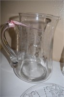 vintage etched pitcher w/matching glasses & saucer