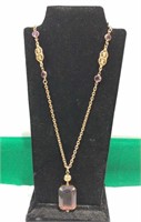 Vintage 8kt Plated Gold Amethyst Necklace  - Not