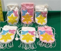 6 New Hand Beaded Pouches with Drawstring