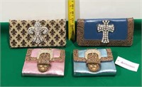 4 New Rhinestone Blinged Out Wallets