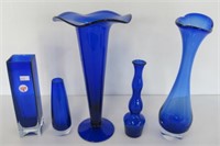 Cobalt Blue Vases. Tallest Measures 12".
