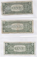 (3) 1957 Silver Certificate $1 Bill