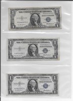 (3) 1937F "Godless" Silver Certificate $1 Bills