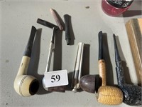 ASSORTED WOOD PIPES AND CORN COB