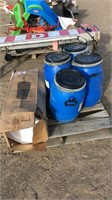 Four Blue Plastic Barrels, 36" Chimney Stove Pipe