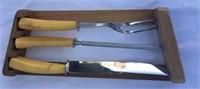 Vintage chef's set with Bakelite handles 6" x 14"