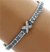 $ 9700 14.34 Ct Blue Topaz Diamond Bracelet 18 Kt